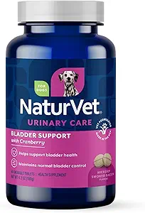 NaturVet - Obsługa pęcherza dla psów - Plus żurawina 124; Wspomaga zdrową kontrolę pęcherza & Normalne oddawanie moczu 124; 60 Release Chewable Tablets
