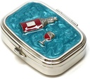 9327 Prostokątna mała skrzynka na pióro Organizator Aqua Blue Silver Women Travel Case Purse Pocket Pocket Container Daily Portable Medicine Vitamina Box Suplement do leków Mini Storage