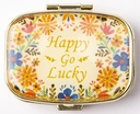 AmyZone Metal Pill Organizer Travel Friendly Portable Compact Pill Box Cute Pill Case do trzymania witamin / Tylenol / Olej rybny / Suplementy / Leki / Tabletka do torebki / Pocket (Happy Go Lucky)
