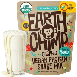 EarthChimp Organic Vegan Protein Powder - z probiotykami - Non GMO, Dairy Free, Non Whey, Plant Based Protein Powder for Women and Men, Gluten Free - 26 Servings 32 Oz (Plain & Unsweetened) No Scoop