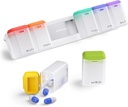 Tygodnik Pill Organizer Magnetic, Odkurzalny Pill Box 7 Dzień 1 Czas na dobę, Duży Pill Case Travel, Tydzień raz dziennie Dispenser Medicine Container Holder do suplementu Witamina, Biały