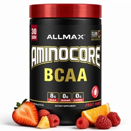 ALLMAX Nutrition AMINOCORE BCAA Proszek, 8.18 Gramy aminokwasów, Intra i post Workout Recovery Drink, Gluten Free, Owoce Punch, 315 g