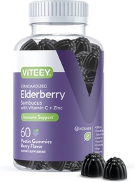 Witeey Sambucus Gummies Elderberry dla dorosłych - Witamina C i Gummeje Odporność cynku - Wegan, Gluten- Free - 60 Hrabia