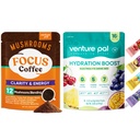 Venture Pal Mushroom Coffee & Electrolyte Powder Bundle: 12 w 1 Kawa z Ashwagandha & Cugar- wolne od elektrolitów pakiety do skupienia, odporność, Nawadnianie i Odzyskiwanie - 40 Służenia i 16 Sticks