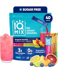IQMIX Hydration Electrolyte Powder - 4- in-1 Formuła do Hydration, Mental Clarity, Mood and Recovery - Sugar- Free Drink Mix, Keto, Magnezu L- Threonate, Lwie 's Mane - 40 Count Variety Pack