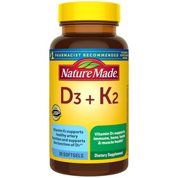 Nature Made Vitamin D3 K2 Supplement, 30 Softgels