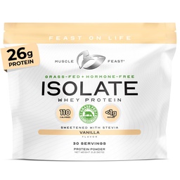 Muscle Feast Grass- Fed Isolate białka serwatki, Wszystkie naturalne hormon wolne pastura wzrosła, serwatka Isolate Protein Proszek dla mężczyzn i kobiet, Czysty, Bezgluten-, Pyszne Isolate Protein - Vanilla, 2lb