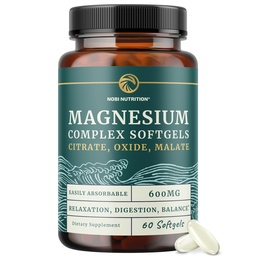 Triple Magnezu Softgels: 124; Cytrate, Malate, & Oxide: 124; Wysoko absorbowalny suplement magnezu do trawienia, Spokój, Kurcze nóg, & Sleep Support: 124; 300 mg Complex: 124; Łatwy do połykania żele miękkie: 124; 60