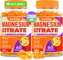 Magnezu Gummies Citrate - Magnezu Citrate z Ashwagandha & L- Theanine, Wysoka Absorpcja Gummies Calm, Magnezu Gummy dla Spokój, Odpoczynek, Nerve, Mięśnie, 120 Liczby