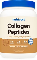 Nutricost Collagen Peptydes Proszek (Czekoladowy Masło orzechowe aromatyzowane) 1 LB - Hydrolizat Kolagenu karmowego, Bez glutenu