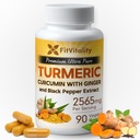 Kurkumina kurkumina 2565 mg, 90 Kapsułek, 95% Kurkuminoidy i BioPerine Black Pepper Extract, Ekstrakt Extra Siła Kurkumina Suplement, Wszystkie naturalne i nie - GMO, Gluten- Free, Kapsułki wegańskie
