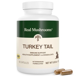 Real Mushrooms Indyk Tail kapsułki dla zwierząt domowych - Probiotyki kotów & Witaminy psów - Organiczny suplement do grzybów dla psów i kotów - Supports Daily Balance & Well- Being Non-GMO, 90