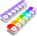 Extra duży tygodniowy pill organizator zestaw - 2 XL Posiadacze witaminy z 7 Odłączalne AM PM Komory - Niezawodny dispenser medyczny do domu i podróży, Big Supplement Container, Rainbow & Purple / White
