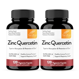 Sandhu 's Cynk Quercetin 120 Kapsułki wegetariańskie (Opakowanie 2) 124; Wysoka Absorpcja Zupy cynku dla odporności i Alergia sezonowa 124; Przeciwutleniacze Wsparcie immunologiczne dla mężczyzn i kobiet 124; Łatwe do połknięcia