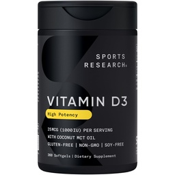 Badania sportowe Witamina D3 1000iu (25mcg) Infused with Coconut Oil ~ Immunic & Bone Support ~ Non-GMO Verified, Soy & Gluten Free (360 Mini Liquid Softgels)