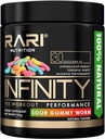 INFINITY - 100% Naturalny proszek do treningu wstępnego dla energii, skupienia i wydajności - Mężczyźni i kobiety - Wegan i Keto Friendly - No Creaine - 30 Służenie (Sour Gummy Worm)