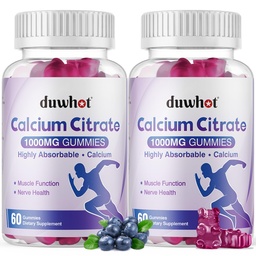 Gummie z cytryną wapniową, Cytrynian wapnia do żucia 1000mg dla kości, mięśni i wsparcia immunologicznego, Ultimate Absorption suplementy wapnia dla kobiet i mężczyzn, Blueberry, 120 żuć