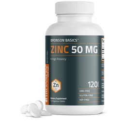 Bronson Zinc 50 MG Wysoka potencja Wspiera zdrowie skóry - Non-GMO, 120 Tabletki wegetariańskie