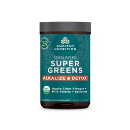 Ancient Nutrition Supergreens Alkalize & Detox Powder, Organic Superfood Powder Made from Real Fruits, Warzywa i Zioła, do żywienia i wsparcia energetycznego, 25 Służenia, 7.5oz
