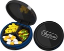 Serfeymi Small Pill Box - 3 Komory Przenośne Pill Box do kieszeni torebki, Compact Mini Travel Pill Case - Nadaje się do medycyny, Witamina, Olej rybny, Suplementy - Czarny (Logo)