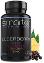Inteligentniejszy Elderberry Kapsułki + Witamina C + Imbir & Cynk, Suplement ziołowy, Potężny czarny ekstrakt Elder Berry przeciwutleniacz Witamina, 60 Tabletki wegańskie