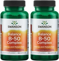 Swanson B- 50 Complex - Suplement Witaminy Promowanie Energii i Metabolizm Wsparcie - Może wspierać Heart Health & Memory - (100 kapsułek) (2 opakowania)