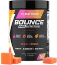 Bounce Pro Gummie Monohydrat kreatury dla mężczyzn i kobiet, Niskie kalorie, 6G Kreatyny na Serving, Wegan, Przeciwstopowe, Glutenowe, Non-GMO, 2g Kreatyny na Gummy (51ct, Peach Rings)