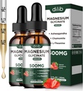 Magnezu Glycinate Liquid Drops Supplement, z Magnezu Glycinate 500mg Ashwagandha, L - Theanine, Rumianek -Wsparcie Stress Relief, Kości, Mięśnie, Mood Strawberry Flavor 2Pack