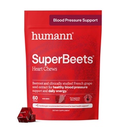 Humann SuperBeets Heart Chews, Buek Root Powder Support Energy Supplement, Tlenek azotu i Support Blood Pressure, Grape Seed Extract & Non-GMO, Heart Health, Pomegranat Berry Flavor, 60 Count