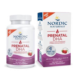 Nordic Naturals Prenatal DHA, Strawberry - 120 Soft Gels - 830 mg Omega-3 + 400 IU Witamina D3 - Wspiera rozwój mózgu u dzieci w czasie ciąży i laktacji - Non-GMO - 60 Służenie