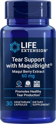 Life Extension Tear Support with MaquiBright ®, 60 mg, Maqui Berry Extract for dry eyes, Wspiera zdrowie oczu, Zachęca do produkcji gruszek, Gluten- Free, Non-GMO, 1 Daily, Vegetarian, 30 Kapsułki