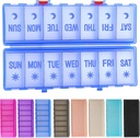 Składany Pill Organizator 2 razy dziennie w / Wydrukowane etykiety -Dual Protection & Portable Tygodniowy PM Pill Box, 7 Day Medicine Container, Duży Travel Pill Case dla tygodnia Codzienne Suplement witaminy -Jasne niebieski