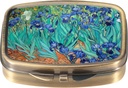Dynippy Pill Case Pill Pudełko z lusterkiem Retro Pocket 2 Communation Medicine Case Organizer Witaminy do torebki kieszonkowej i podróży (A- Van Gogh Irises)