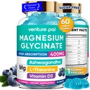 60 Day Supply Magnesium Glycinate 400mg Gummies with Ashwagandha, L-Theanine, CoQ10, Vitamin D3 & B6, Sugar Free Magnesium Gummies for Adults & Kids, Stress Relief, Sleep & Calm, Vegan, Gluten Free