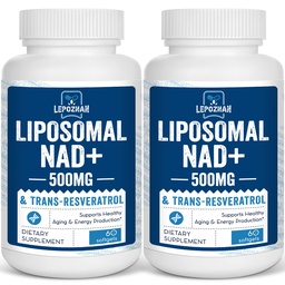 Liposomal NAD + 500 mg + Trans- Resweratrol 300 mg, Superior Absorption, True NAD Supplement Efficient Than NMN, Nikotynamid Ribozyd do naprawy metabolizmu i DNA energii komórkowej, Zdrowe starzenia, 120 Softgels
