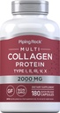Piping Rock Multi Collagen Protein Capsules | 180 Count | 2000mg | Types I, II, III, V, X | Complex Blend | Non-GMO, Gluten Free