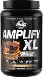 PMD Sports Amplify XL Premium Suplement białka serwatki Hydro Zielone Mieszanka - Glutamina i Matrix białka serwatki z Superfood dla mięśni, Siła i Odzysk - Puchar masła orzechowego (24 Słupki)