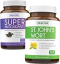 Przeciwutleniacze i ziele dziurawca zwyczajnego (2- Month Supply) Mieszanka uspokajająca przeciwutleniająca - Super przeciwutleniacze - Potężny Super Food Daily Blend (120 Caps) & Dziurawiec zwyczajny - Potężny ekstrakt 9000mcg (120 Caps)
