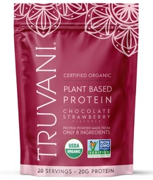 Proszek Truvani Vegan Pea Protein 124; Czekoladowa truskawka 124; 20g Organic Plant Based Protein 124; 20 Służenia 124; Keto Budapest 124; Gluten & Dairy Free 124; Niskie węglowodory 124; Nie Dodano cukru