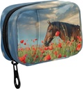 Fustylead Mane Horse in Poppy Flower Field and Sky Pill Organizer Case with Zipper 2 Times A Day for Vitamine and Supplement, 7 Day Travel Organizer Medicine Case