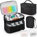 Bagaż Organizator Medycyny, Podwójne Warstwy Pill Storage z 120 Puch Pill Torba podróży, Przenośny Torba Medicine Storage for Pills, Witaminy, Dostawy medyczne do przechowywania domu, Pierwsza pomoc