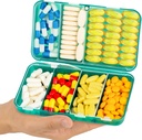 Yaklim Magnetic Travel Pill Organizator, 7 Komory Przenośne Pill Box, Duży Organizator Witaminy z etykietami, Codzienne Pill Case Medicinizer Organizator, Big Supplement Organizer Magnet Pill Container Green