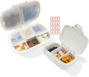2 Pack Pill Organizer Box - Mały Pill Dispenser Home Travel Essentials Supplement Holder Przenośny Witamina Case 8 English & 3 Container Container Codzienna medycyna