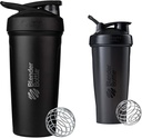 BlenderBottle Strada Shaker Cup Izolowana butelka wody ze stali nierdzewnej z drutu whisky, 24- Ounce, Black & Classic Butelka Shaker Idealny do shakes protein i pre Workout, 28- Ounce, czarny
