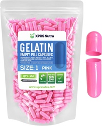 XPRS Nutra Rozmiar 1 Puste kapsułki - 500 Licz Puste kapsułki żelatynowe - Pigułka Diy Kapsułka Napełnianie - Czysty żel piórowy dla bydła Kapsułki Do- It- Yourself Supplements (Pink)