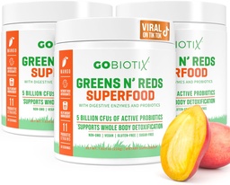 GOBIOTIX Super Zielone i czerwone proszku - Czerwony i zielony Superfood - Suplement probiotyczny - Enzymy trawienne i buraka w proszku - Organic Whole Foods Dietetyczny suplement (Mango, 3 Pack)