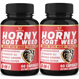 BMVINVOL (2 opakowania) Horny Goat Weed Capsules with Maca, Tribulus, Ginseng. Ashwagandha, Tongkat Ali - 8- in-1 dla poziomów energii wsparcia