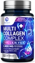 Multi Colagen Peptydes Suplement do włosów, paznokci, skóry - Typ I, II, III, V, X, Collagen proszkowe tabletki - Grass- Fed, Zhydrolizowane dla kości i wspólnego wsparcia dla kobiet i mężczyzn, Non-GMO - 60 Kapsułki