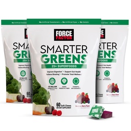 FORCE FAKTOR Smarter Greens Superfood Chews, 3- Pack, Zielone i Superfoods z Probiotyki, Przeciwutleniacze, i Fiber, Suplement Zielonych do wsparcia trawienia, Tlenek azotu i energii, 180 Chews