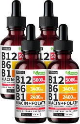 (4 opakowania) Witamina B12 i B6 Krople płynne, B12 Podjęzykowy kompleks witaminy B - B 12 Witamina 5000mcg - B12 Metylokobalamina dla energii, Mózg i Wspomaganie Serca z 27,200 mcg, Truskawka, 80 Służenie